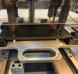 A custom-made jig allowing for easy and repeatable positioning of the plastic moulded component in the 3rd Generation Heat Inserter